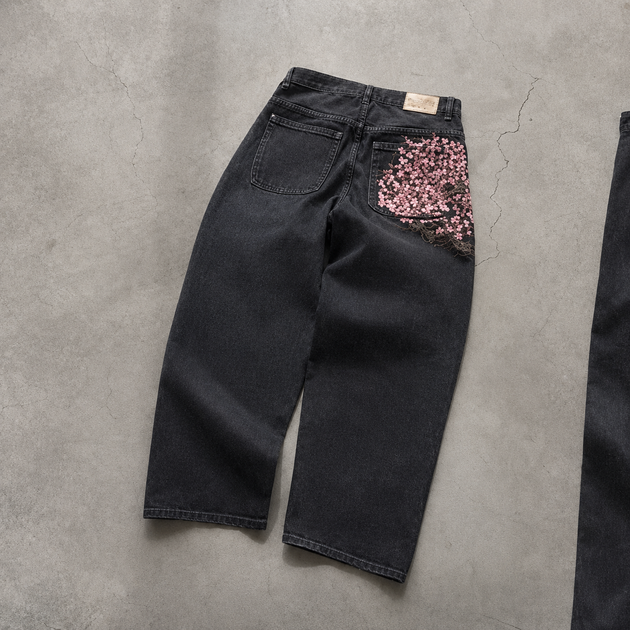 Y2K Cherry Blossom Embroidered Baggy Wide-Leg Jeans