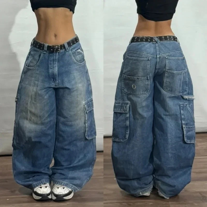 Vintage Wide-Leg Streetwear Jeans – Washed Graphic Denim