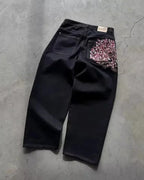 Y2K Cherry Blossom Embroidered Baggy Wide-Leg Jeans