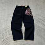 Y2K Cherry Blossom Embroidered Baggy Wide-Leg Jeans