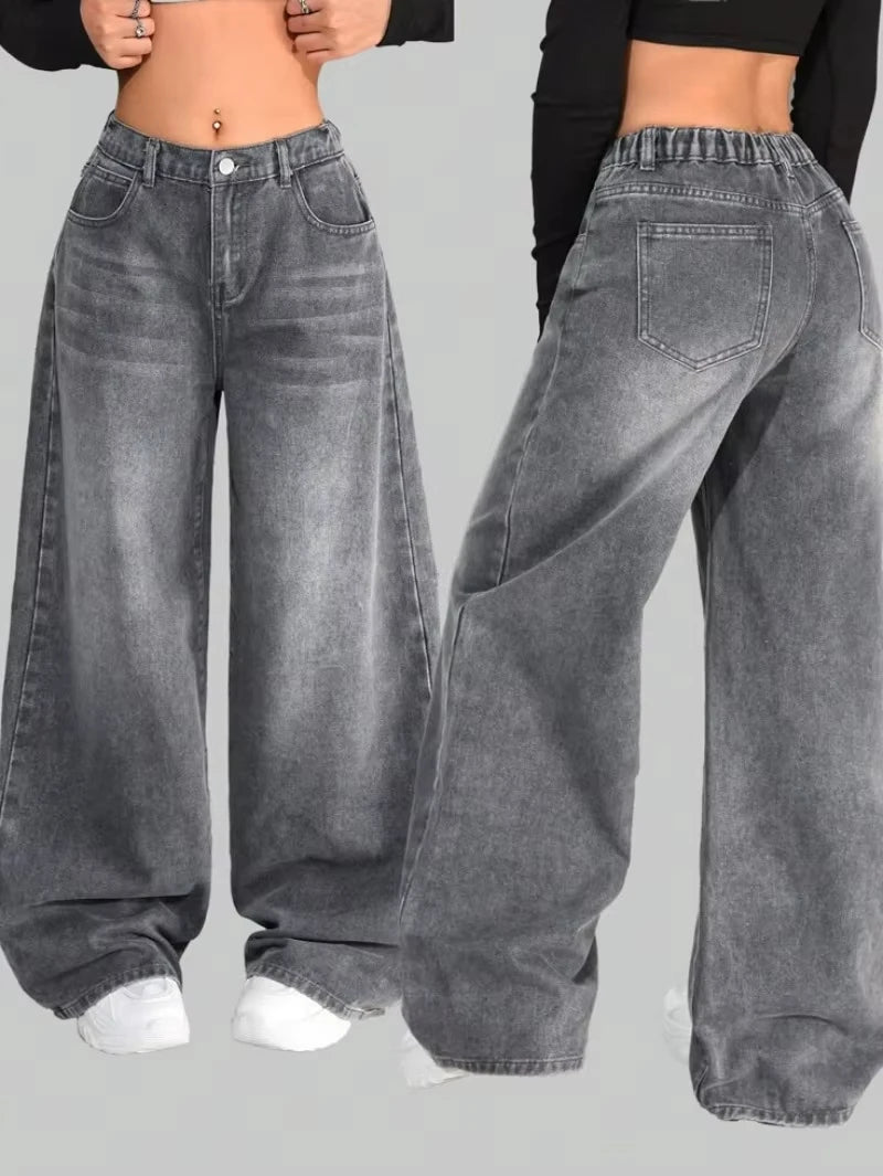 Vintage Wide-Leg Streetwear Jeans – Washed Graphic Denim