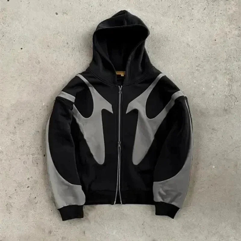 Y2K Devil Zip Hoodie – Oversized Harajuku Streetwear