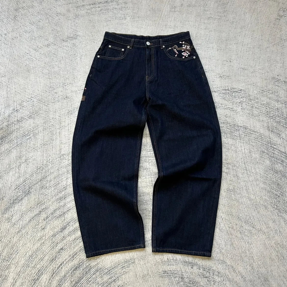 Y2K Cherry Blossom Embroidered Baggy Wide-Leg Jeans