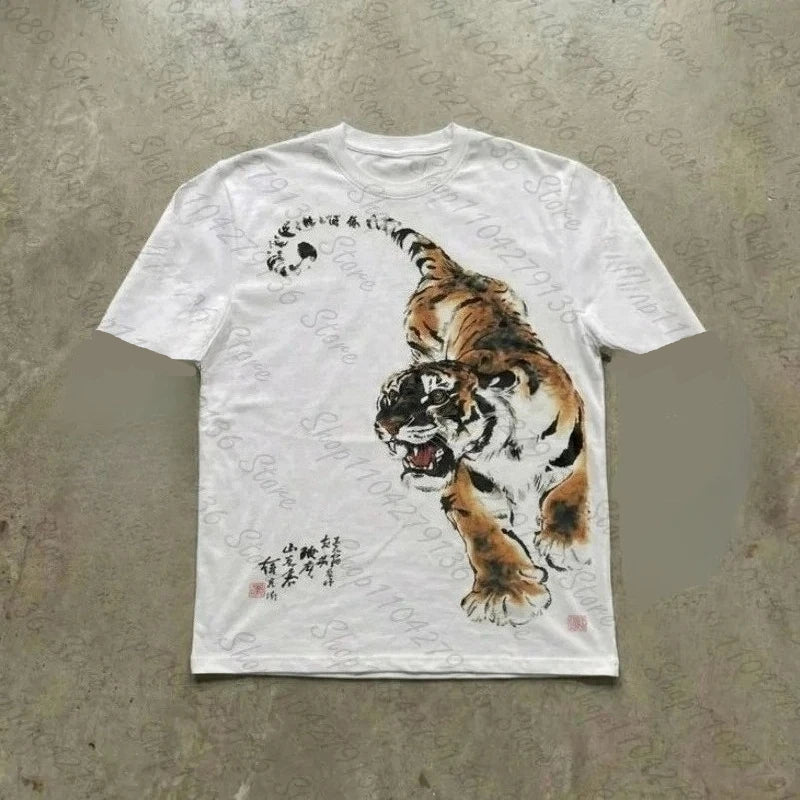 Y2K Horror Tiger Graphic Long Sleeve Streetwear Tee