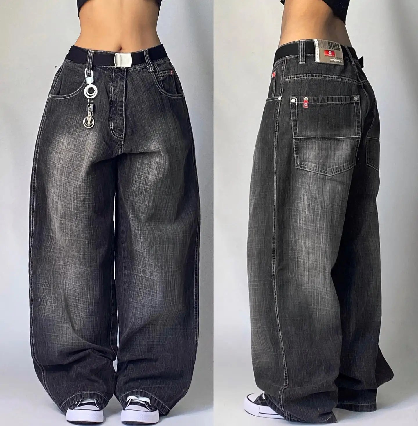 Vintage Wide-Leg Streetwear Jeans – Washed Graphic Denim