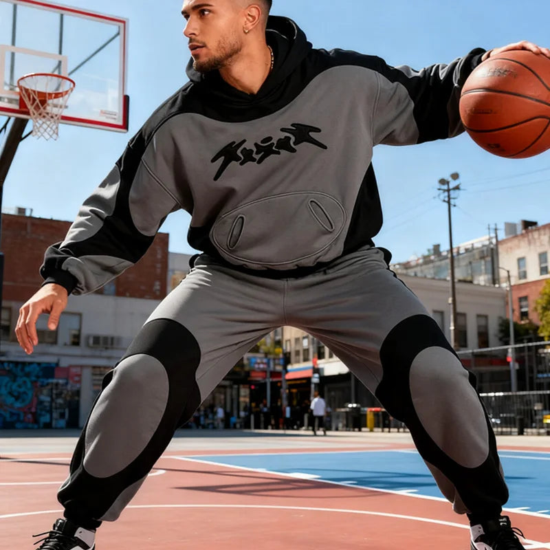 Oversized Color Block Hoodie – Embroidered Streetwear