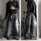 Vintage Wide-Leg Streetwear Jeans – Washed Graphic Denim