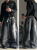 Vintage Wide-Leg Streetwear Jeans – Washed Graphic Denim