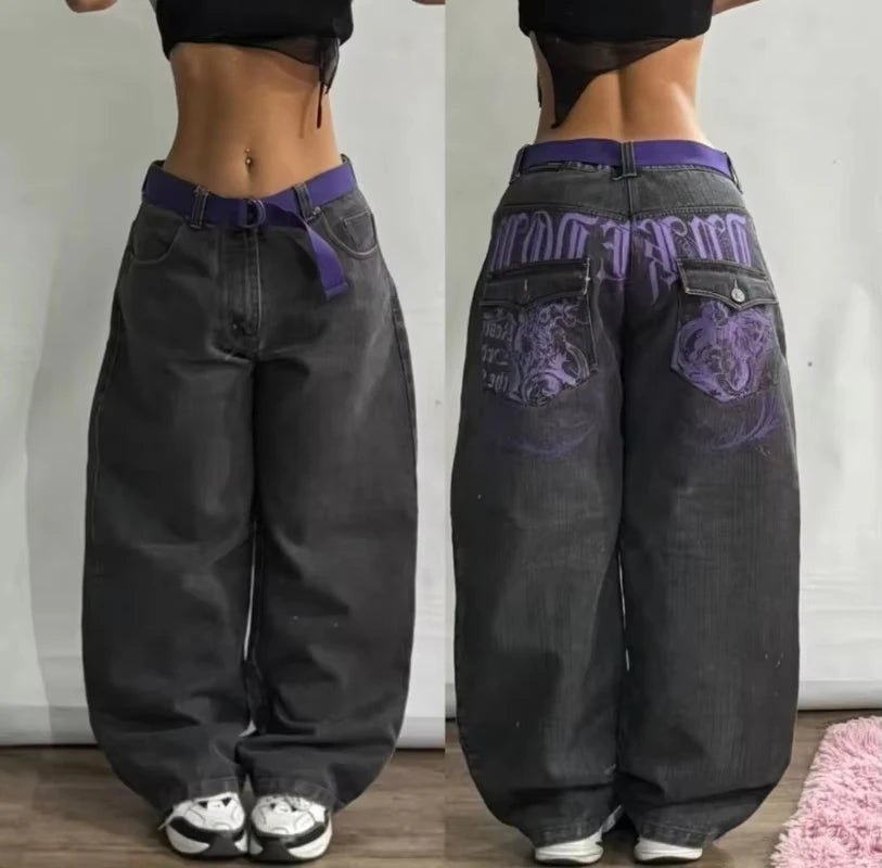 Vintage Wide-Leg Streetwear Jeans – Washed Graphic Denim