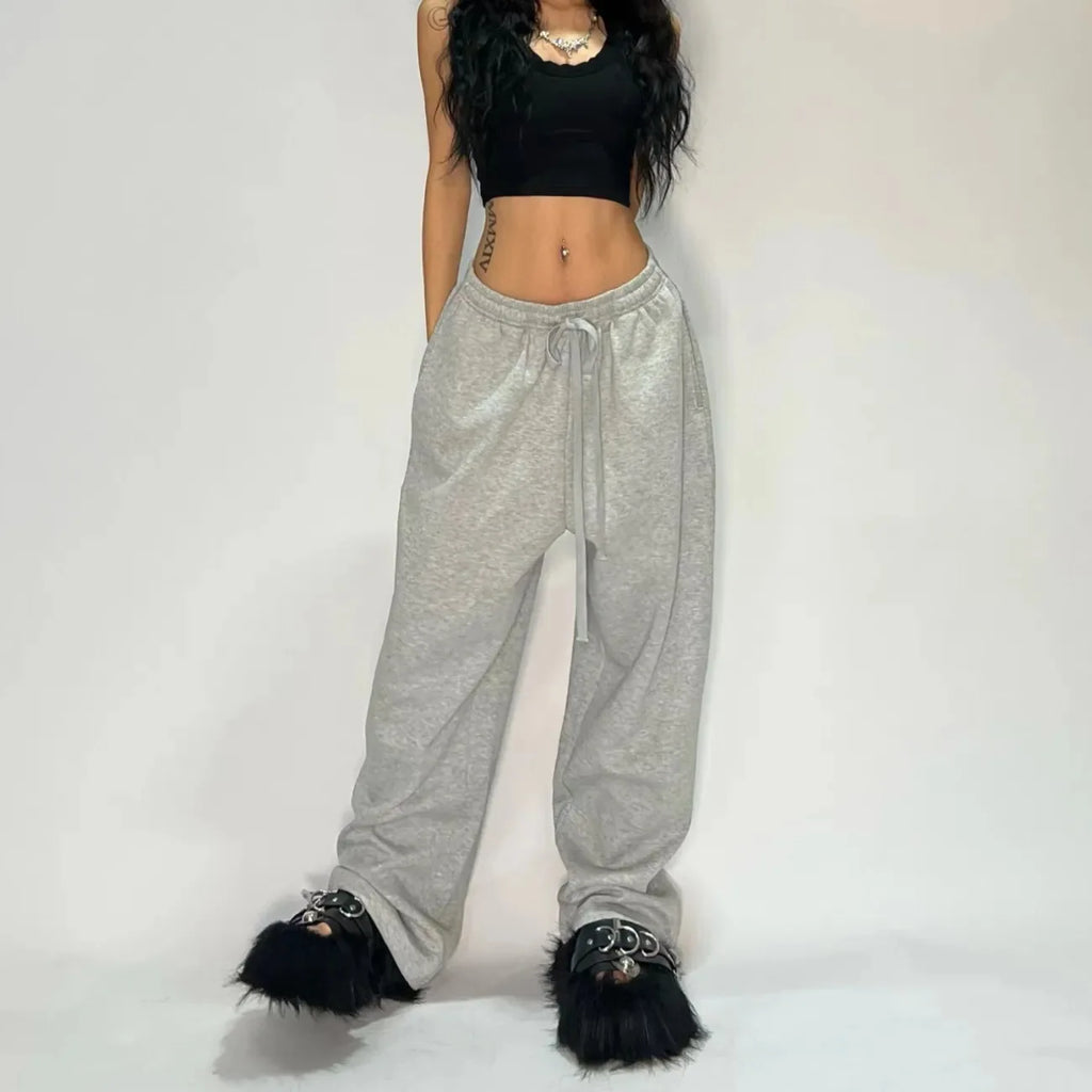 Y2K Wide-Leg Tactical Sweatpants With Utility Pockets