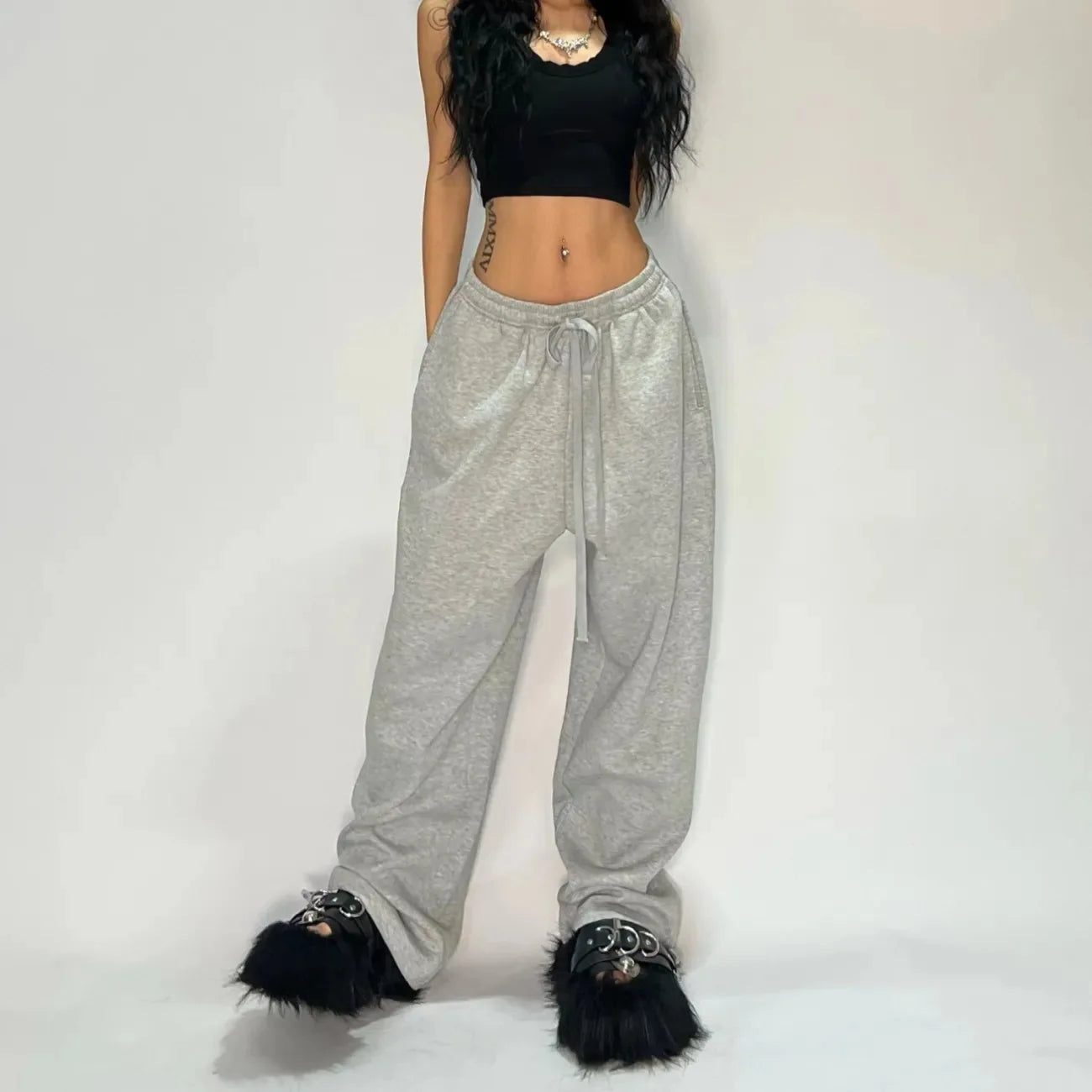 Y2K Wide-Leg Tactical Sweatpants With Utility Pockets