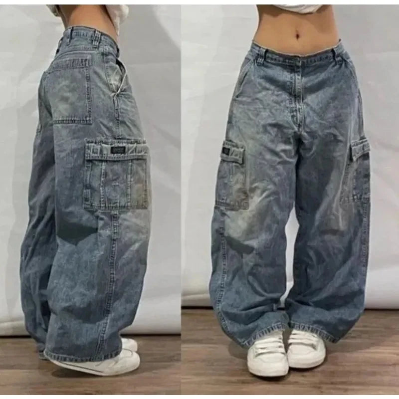Vintage Wide-Leg Streetwear Jeans – Washed Graphic Denim