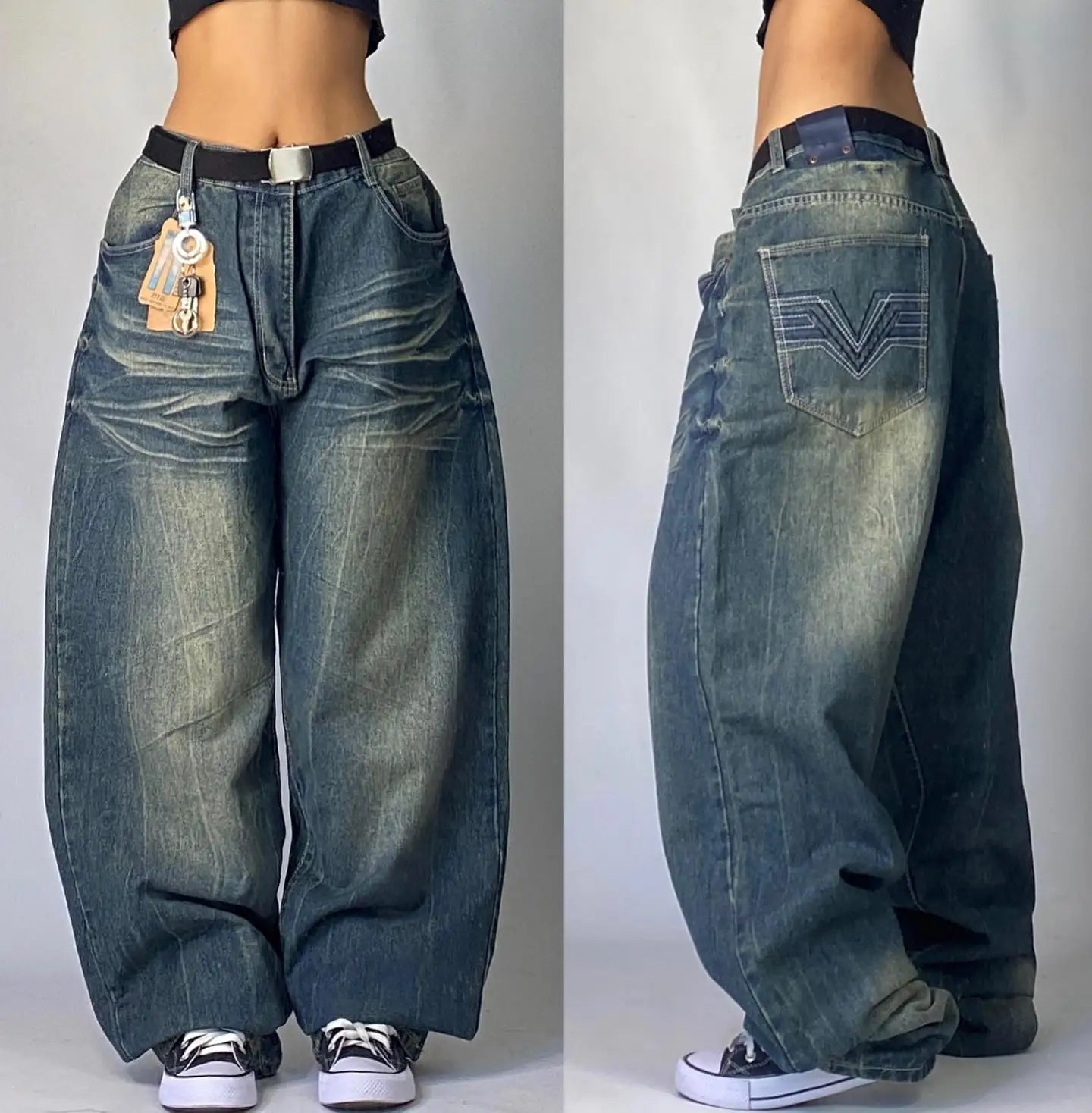 Vintage Wide-Leg Streetwear Jeans – Washed Graphic Denim